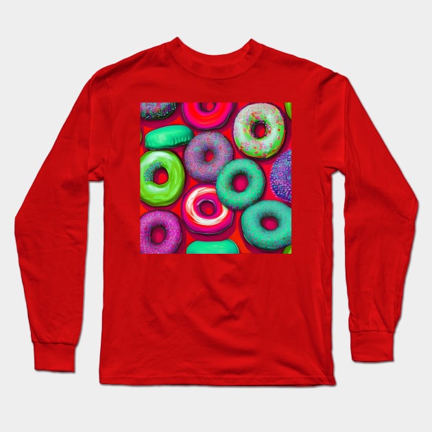 Colorful Donuts Red Long Sleeve T-Shirt by BlakCircleGirl